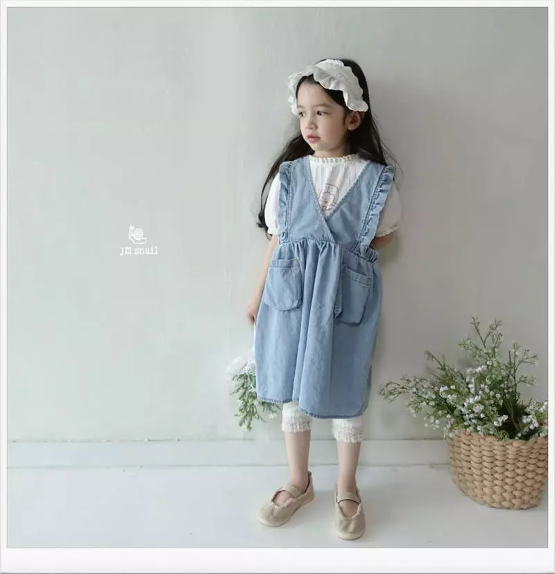 JM Snail - Korean Children Fashion - #kidsstore - Denim Frill Pocket One-piece - 5