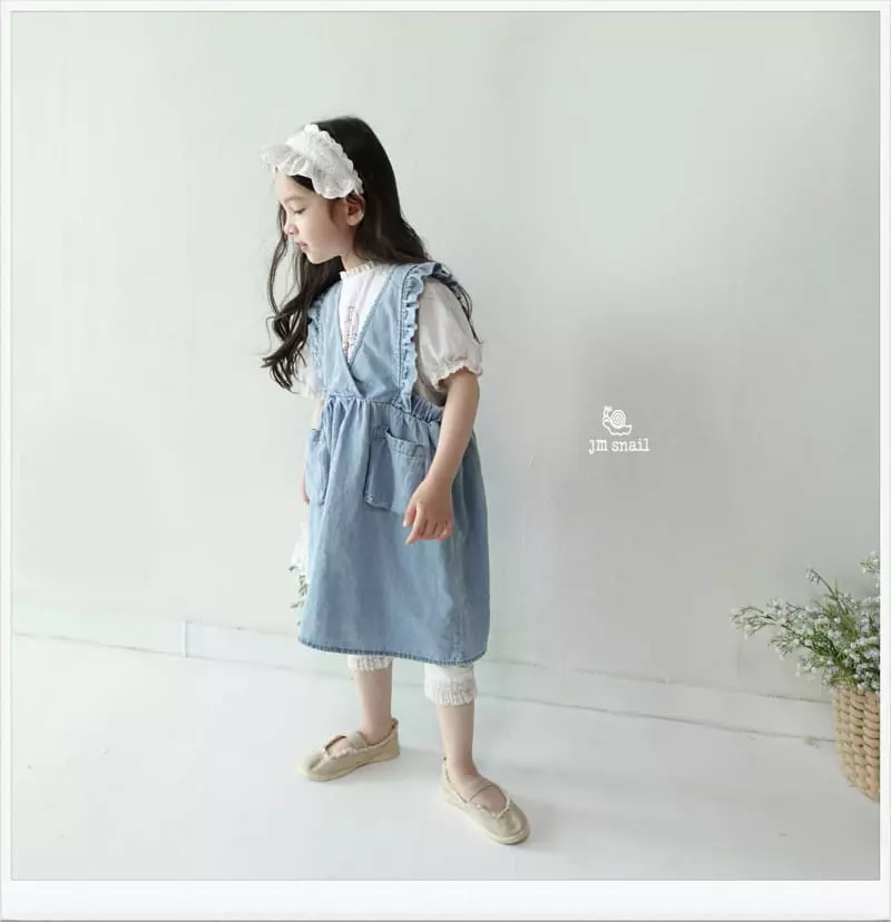 JM Snail - Korean Children Fashion - #kidzfashiontrend - Denim Frill Pocket One-piece - 6