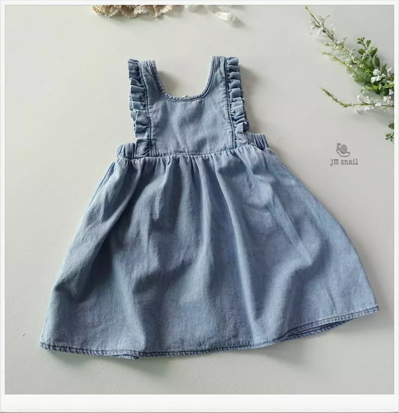 JM Snail - Korean Children Fashion - #prettylittlegirls - Denim Frill Pocket One-piece - 11