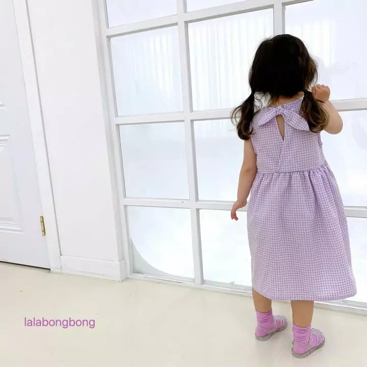 Lalabongbong - Korean Children Fashion - #childofig - Check Ribbon One-piece - 2