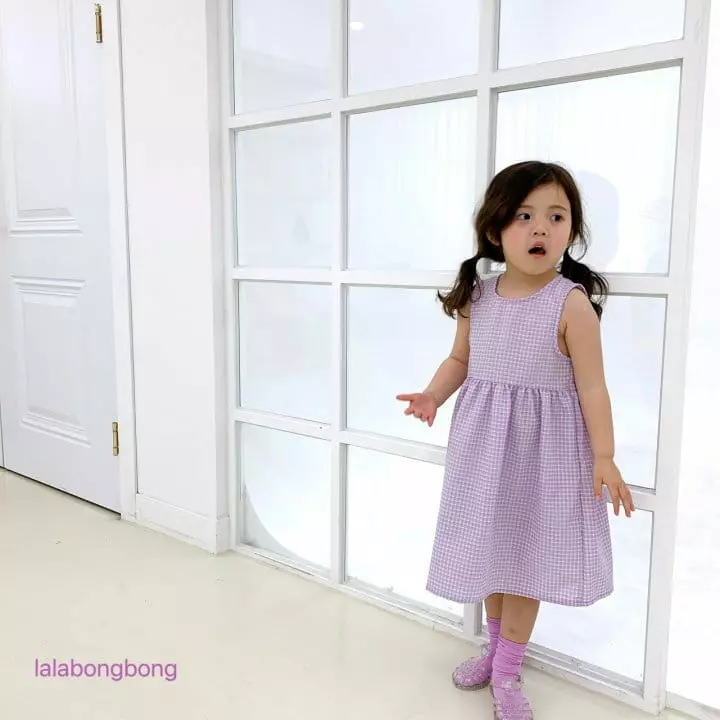 Lalabongbong - Korean Children Fashion - #childrensboutique - Check Ribbon One-piece - 3
