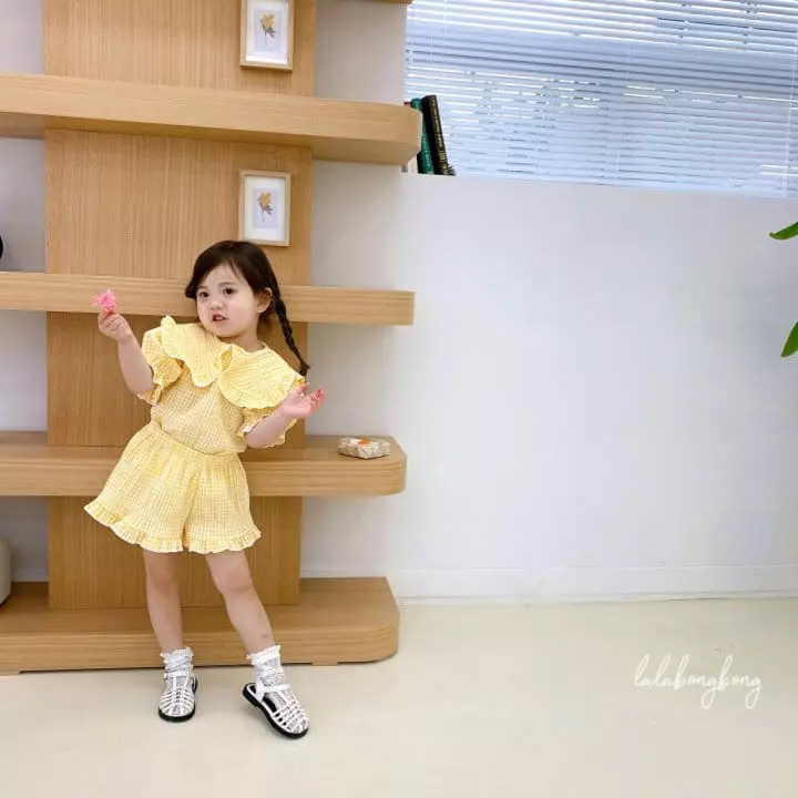 Lalabongbong - Korean Children Fashion - #designkidswear - Check Collar Top Bottom Set - 8