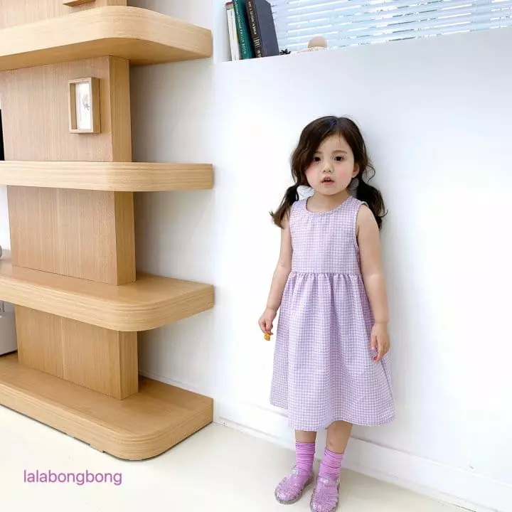 Lalabongbong - Korean Children Fashion - #childrensboutique - Check Ribbon One-piece - 4