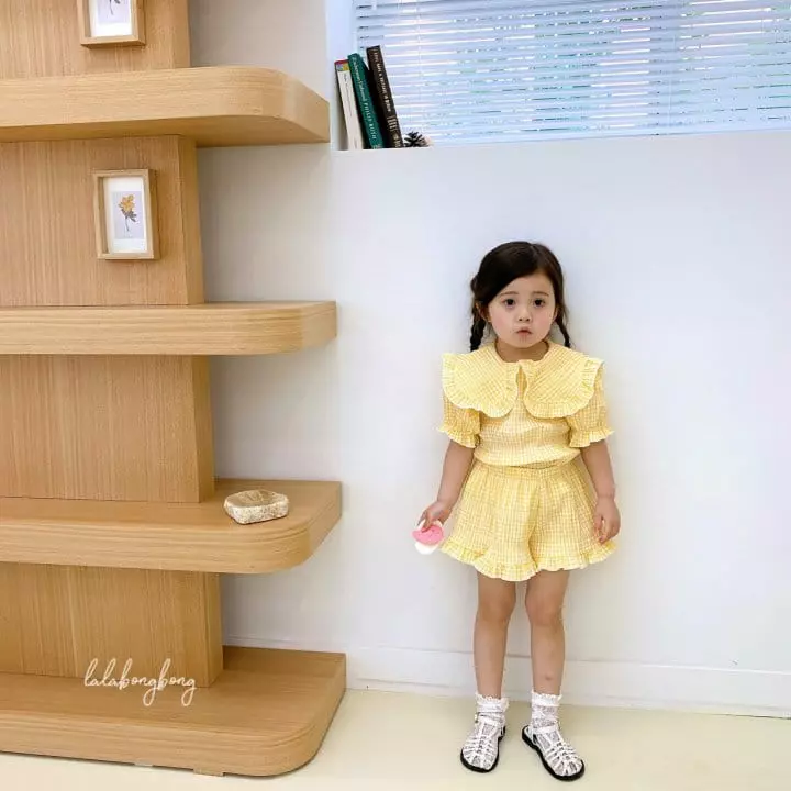 Lalabongbong - Korean Children Fashion - #fashionkids - Check Collar Top Bottom Set - 10