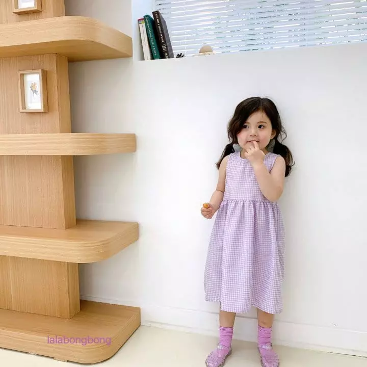 Lalabongbong - Korean Children Fashion - #fashionkids - Check Ribbon One-piece - 6