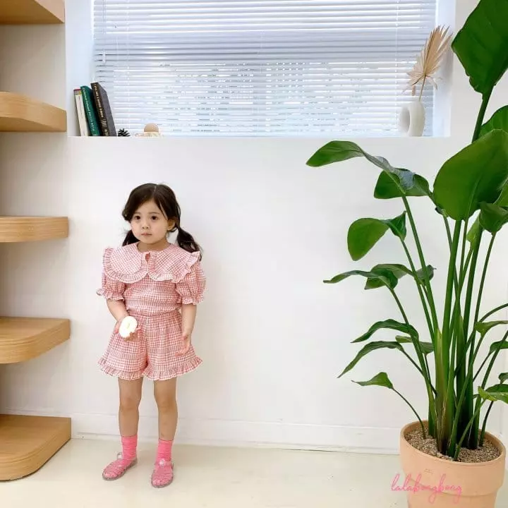 Lalabongbong - Korean Children Fashion - #kidsshorts - Check Collar Top Bottom Set - 11