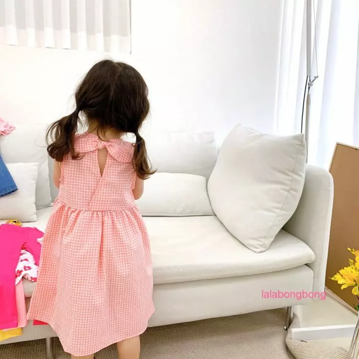 Lalabongbong - Korean Children Fashion - #littlefashionista - Check Ribbon One-piece - 11