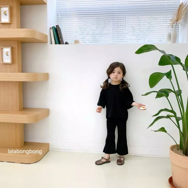 Lalabongbong - Korean Children Fashion - #minifashionista - Black Cool Top Bottom Set - 2