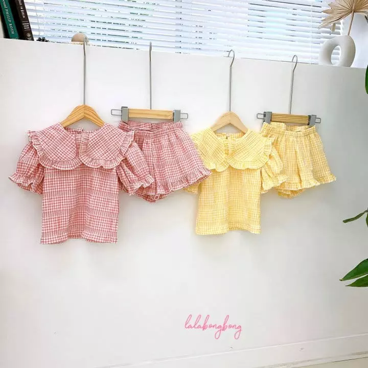 Lalabongbong - Korean Children Fashion - #minifashionista - Check Collar Top Bottom Set