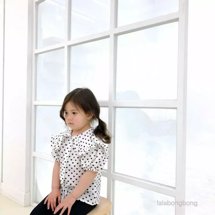 Lalabongbong - Korean Children Fashion - #stylishchildhood - Heart Short Sleeves Blouse - 8