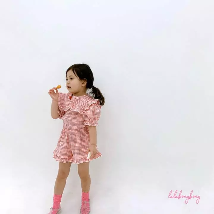 Lalabongbong - Korean Children Fashion - #stylishchildhood - Check Collar Top Bottom Set - 5