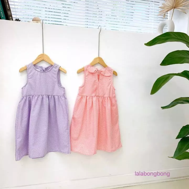 Lalabongbong - Korean Children Fashion - #stylishchildhood - Check Ribbon One-piece