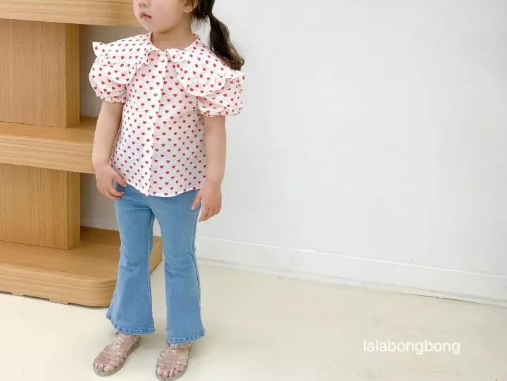 Lalabongbong - Korean Children Fashion - #todddlerfashion - Heart Short Sleeves Blouse - 6