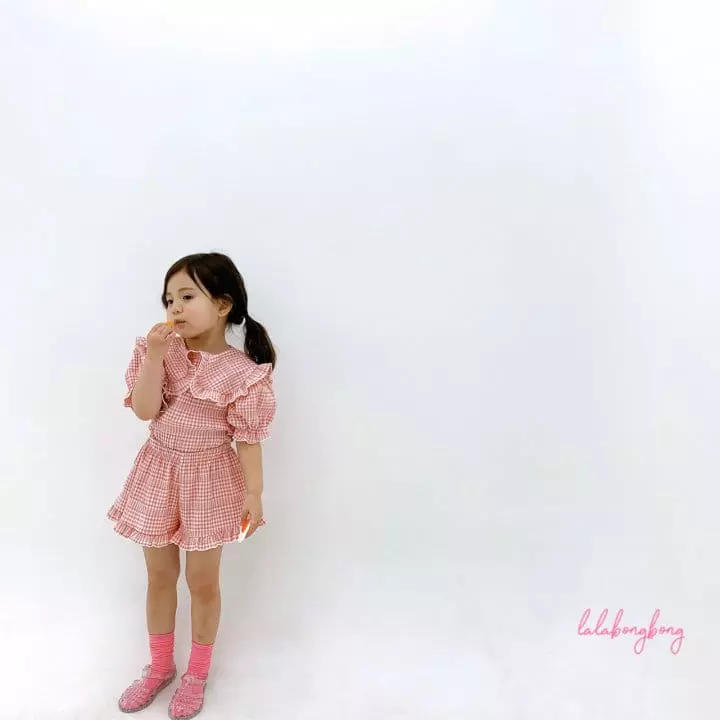 Lalabongbong - Korean Children Fashion - #todddlerfashion - Check Collar Top Bottom Set - 4