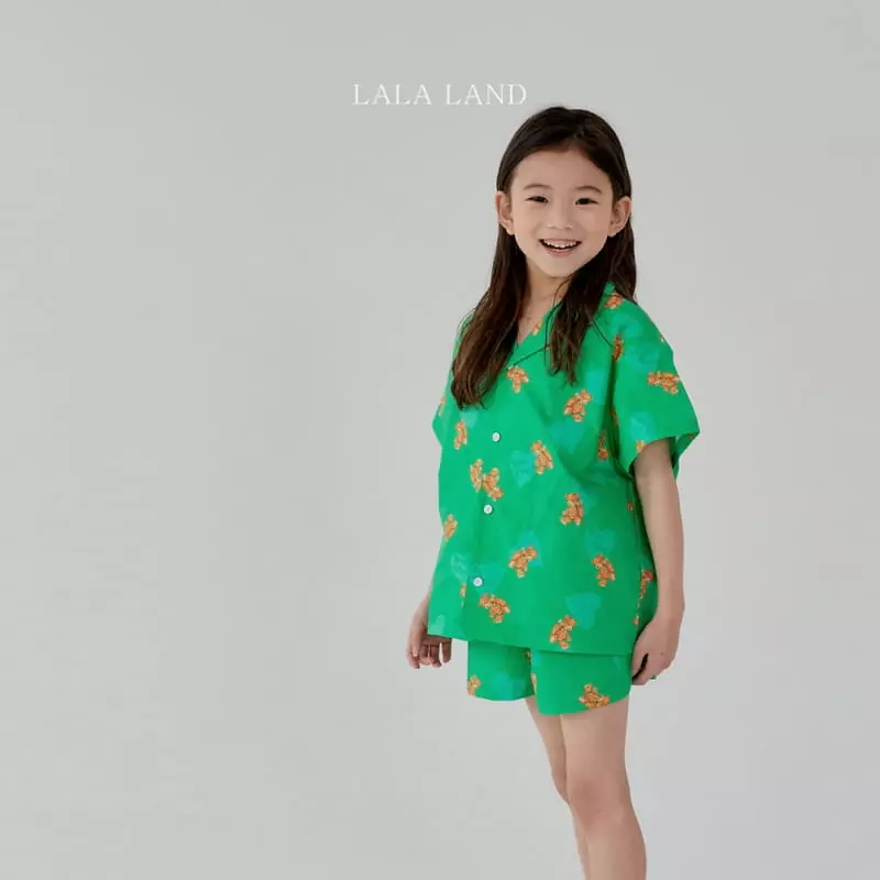 Lalaland - Korean Children Fashion - #stylishchildhood - Bear Shirt Top Bottom Set - 4
