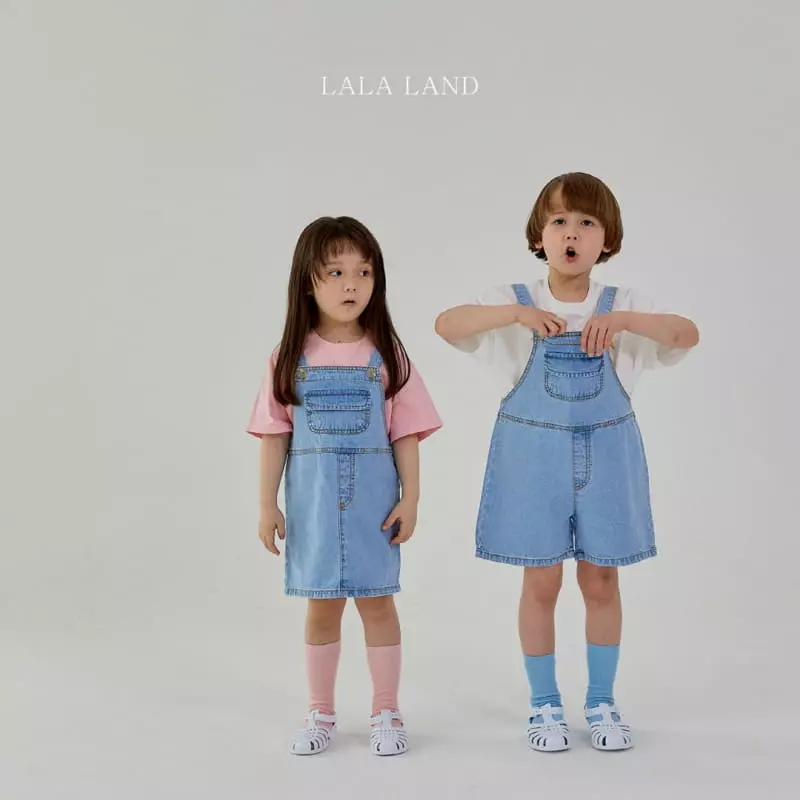 Lalaland - Korean Children Fashion - #kidsshorts - Denim Overalls - 12