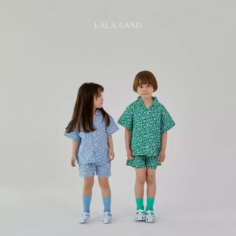 Lalaland - Korean Children Fashion - #kidsshorts - Flower Shirt Top Bottom Set - 7