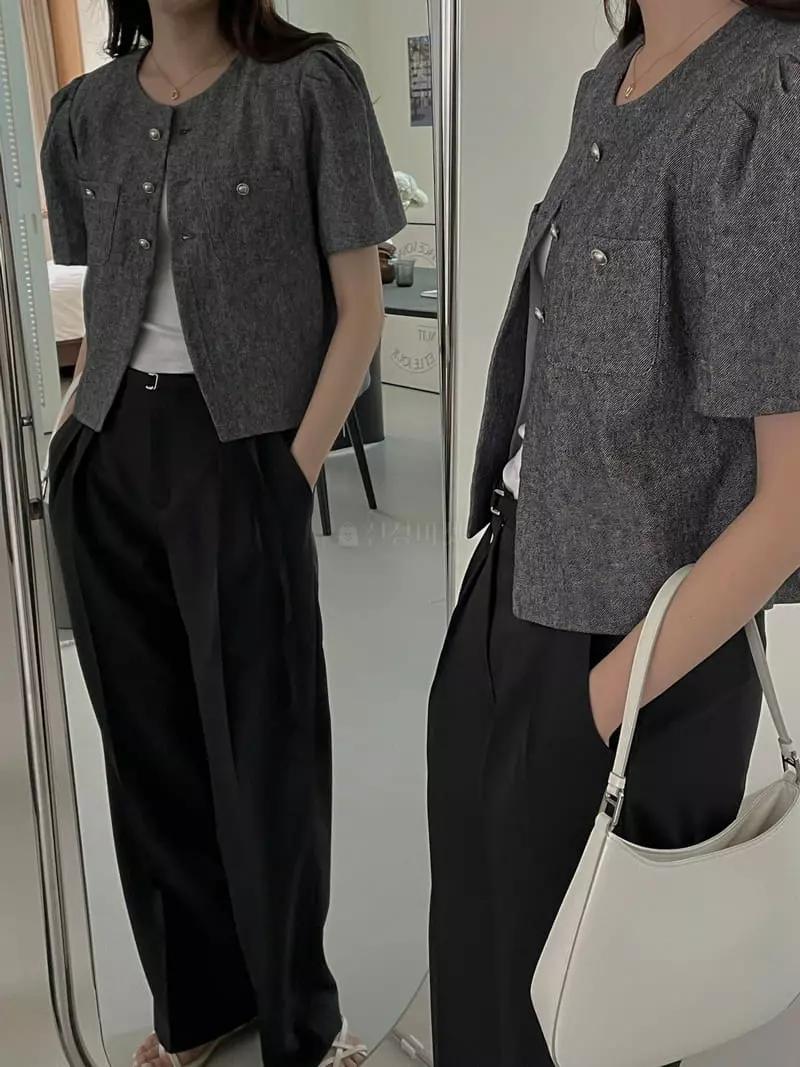 Lefav - Korean Women Fashion - #momslook - Linen Short Sleeves Jacket
