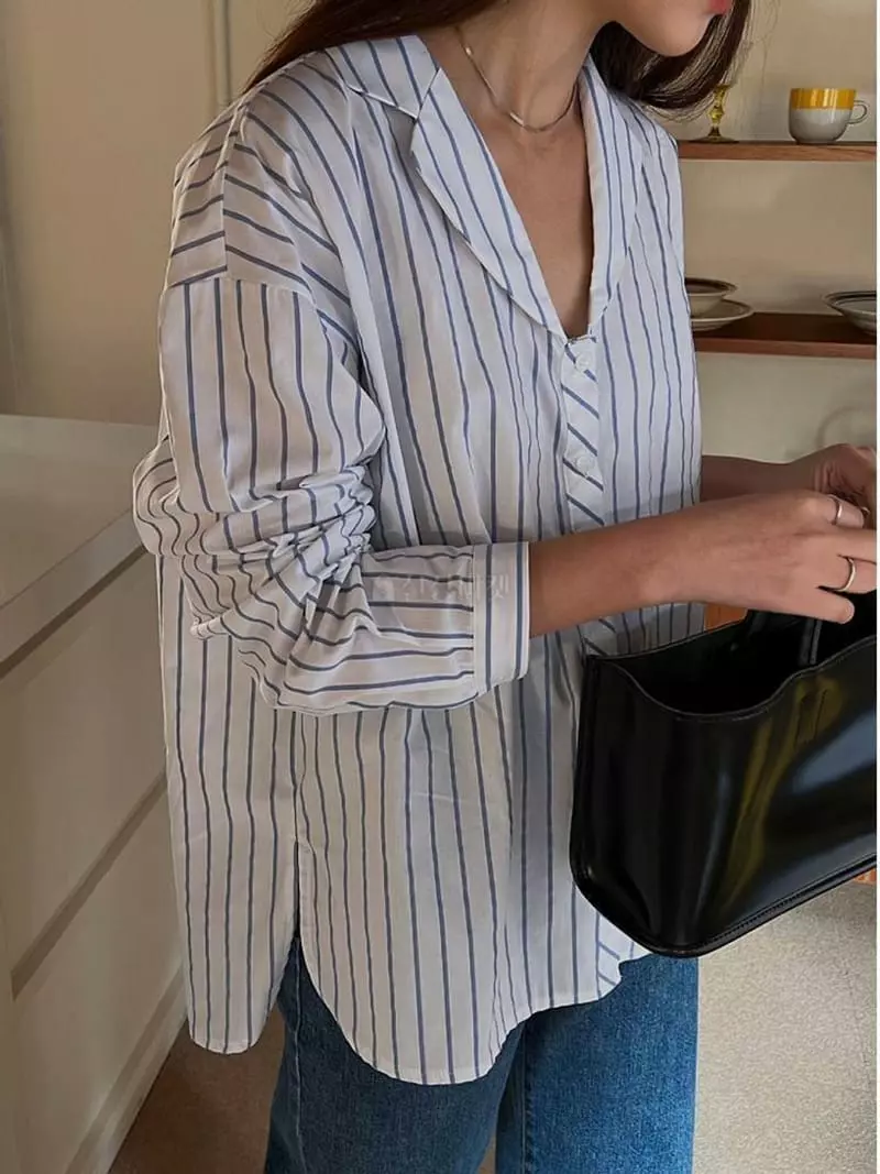 Lefav - Korean Women Fashion - #womensfashion - Stripes Shirt - 4