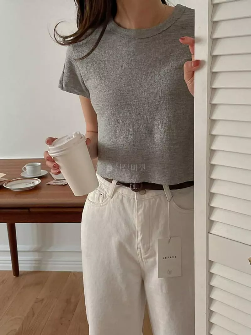 Lefav - Korean Women Fashion - #momslook - Crop Ball Tee - 2