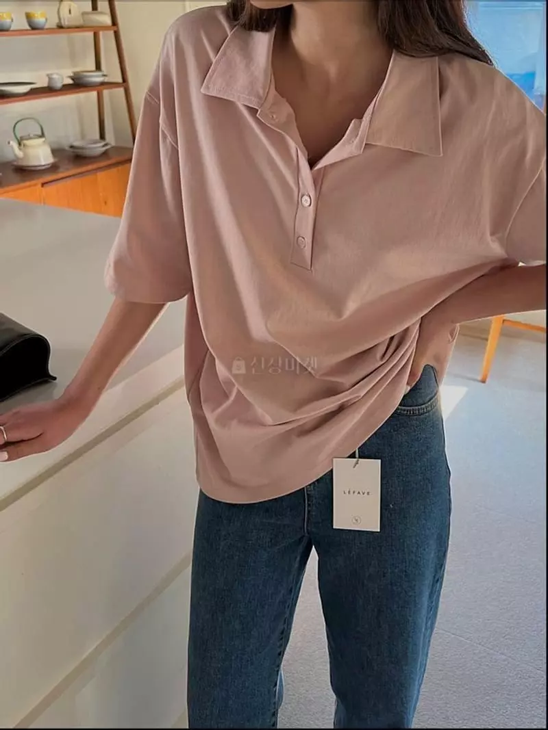 Lefav - Korean Women Fashion - #romanticstyle - Collar Boxy Tee - 4