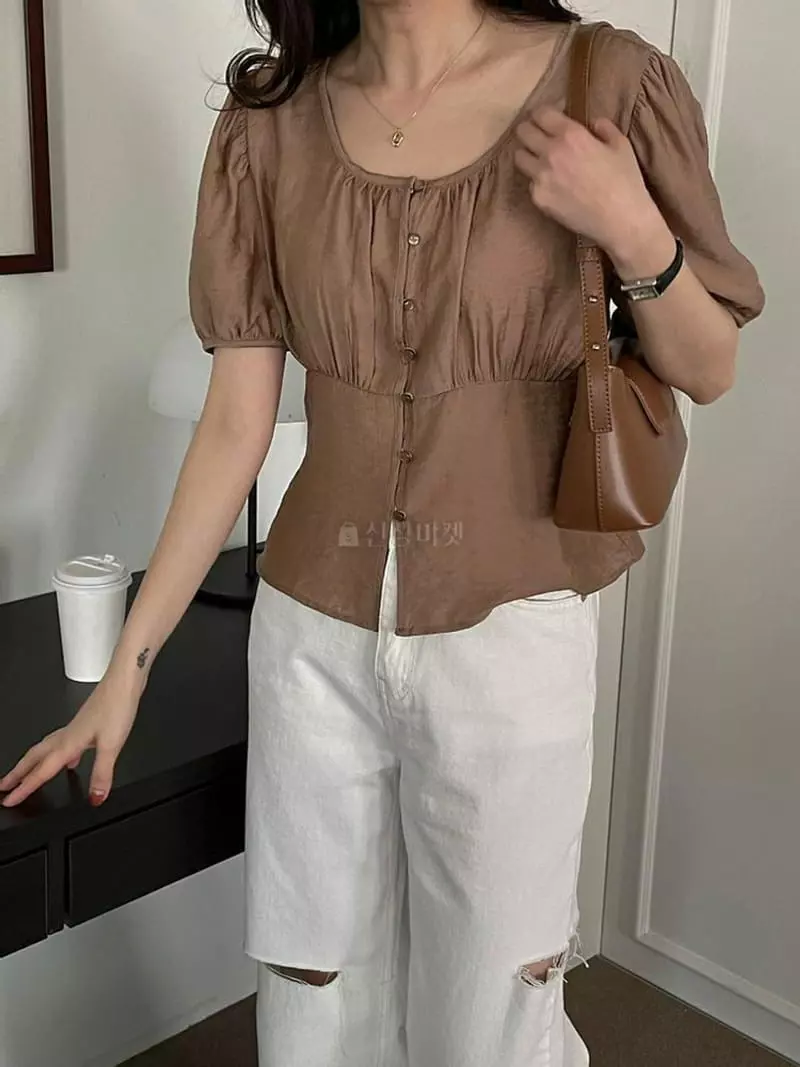 Lefav - Korean Women Fashion - #shopsmall - Shrring Short Sleeves Blouse