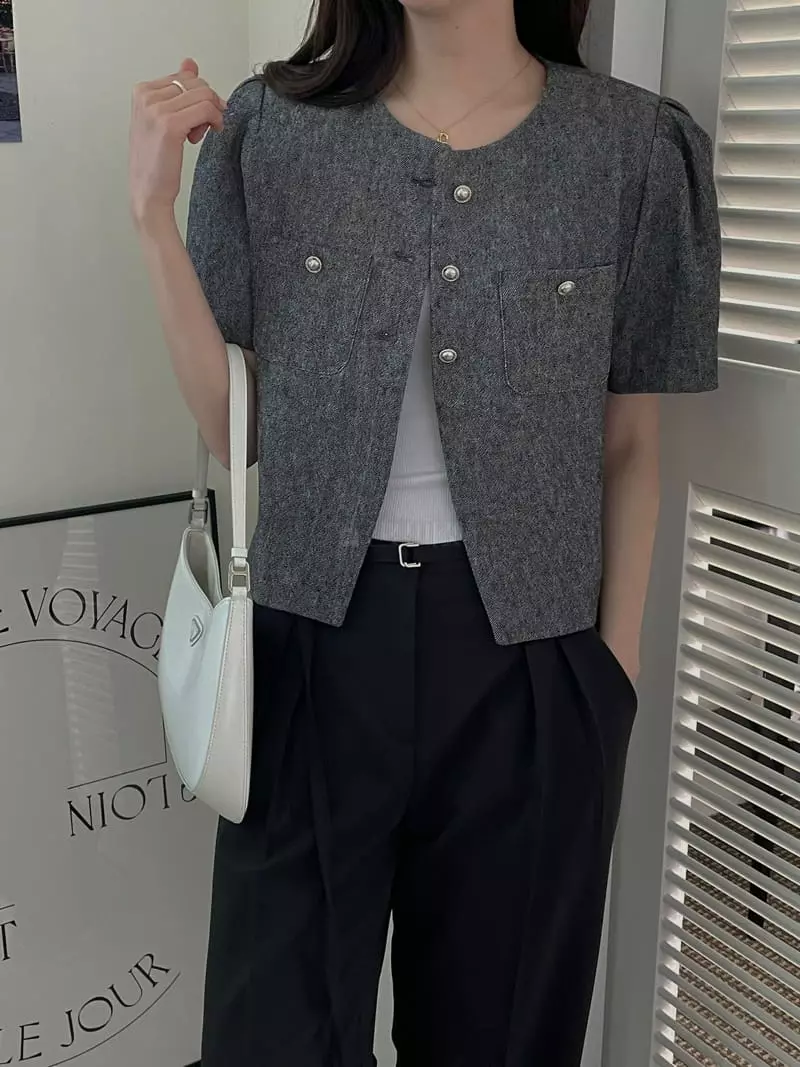 Lefav - Korean Women Fashion - #womensfashion - Linen Short Sleeves Jacket - 2