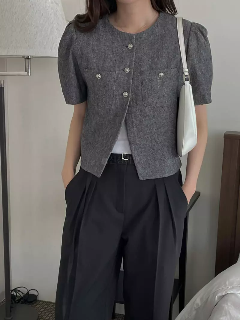 Lefav - Korean Women Fashion - #momslook - Linen Short Sleeves Jacket - 4