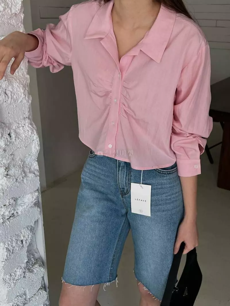 Lefav - Korean Women Fashion - #womensfashion - Shrring Crop Shirt - 3