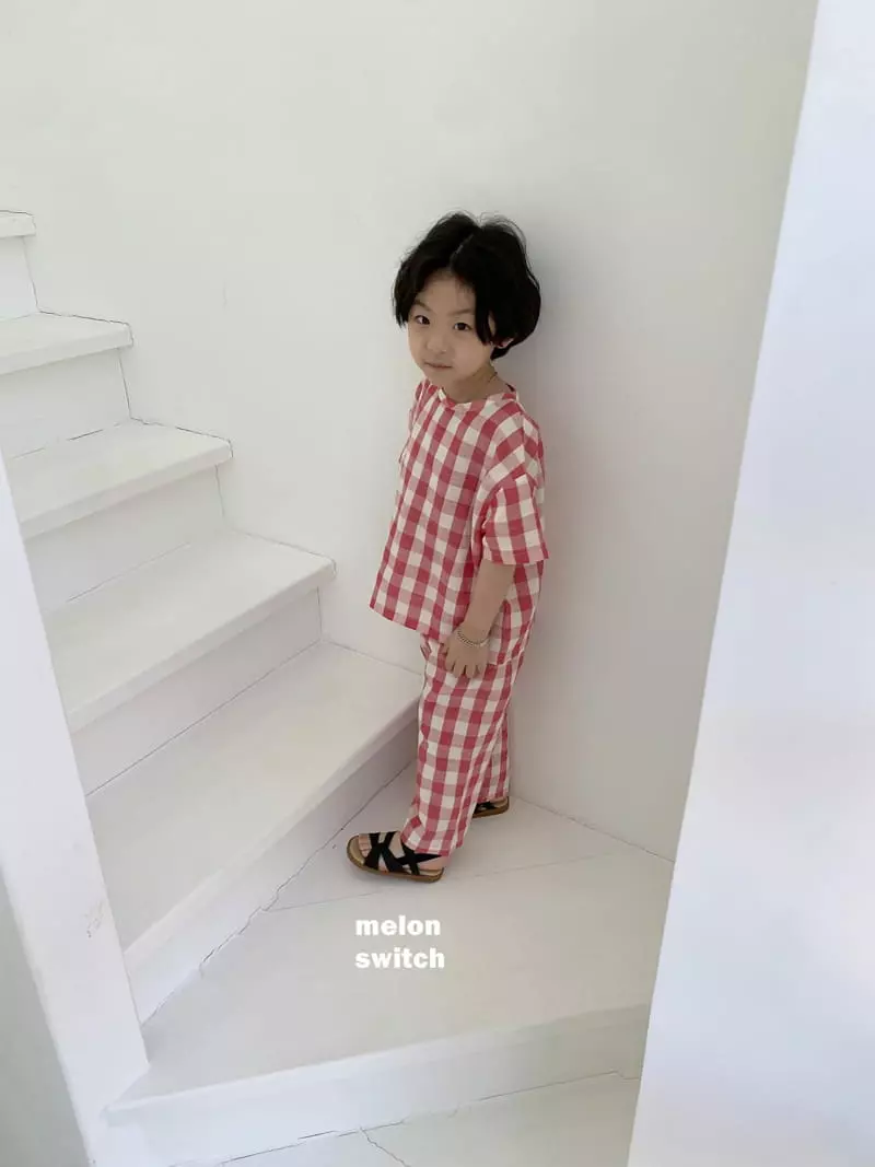 Melon Switch - Korean Children Fashion - #childofig - Cream Check Top Bottom Set - 3