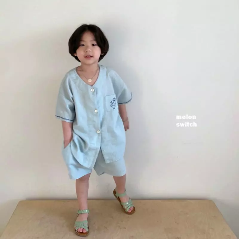 Melon Switch - Korean Children Fashion - #childrensboutique - V Neck Bear Embroidery Top Bottom Set - 5