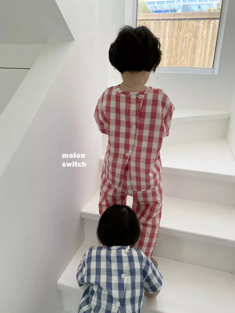 Melon Switch - Korean Children Fashion - #childofig - Cream Check Top Bottom Set - 4