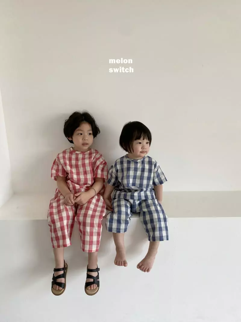 Melon Switch - Korean Children Fashion - #designkidswear - Cream Check Top Bottom Set - 5