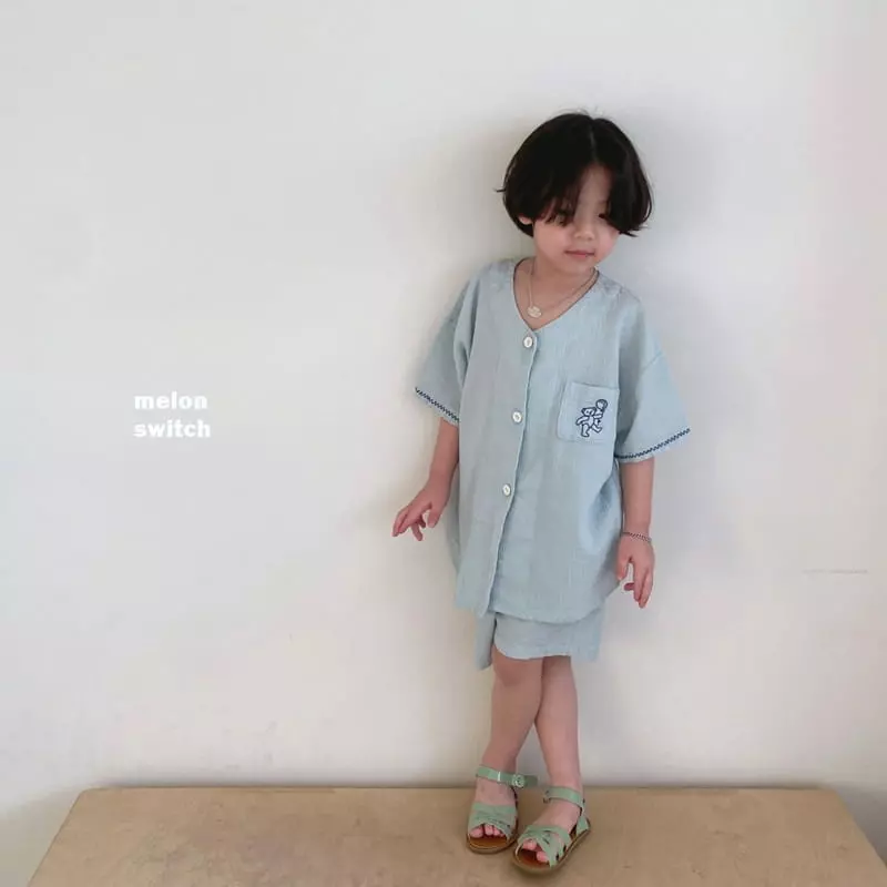 Melon Switch - Korean Children Fashion - #discoveringself - V Neck Bear Embroidery Top Bottom Set - 7