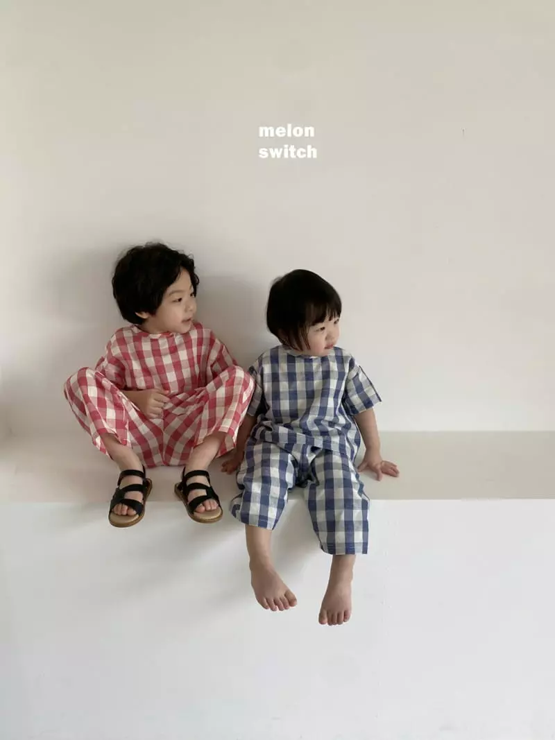 Melon Switch - Korean Children Fashion - #discoveringself - Cream Check Top Bottom Set - 6