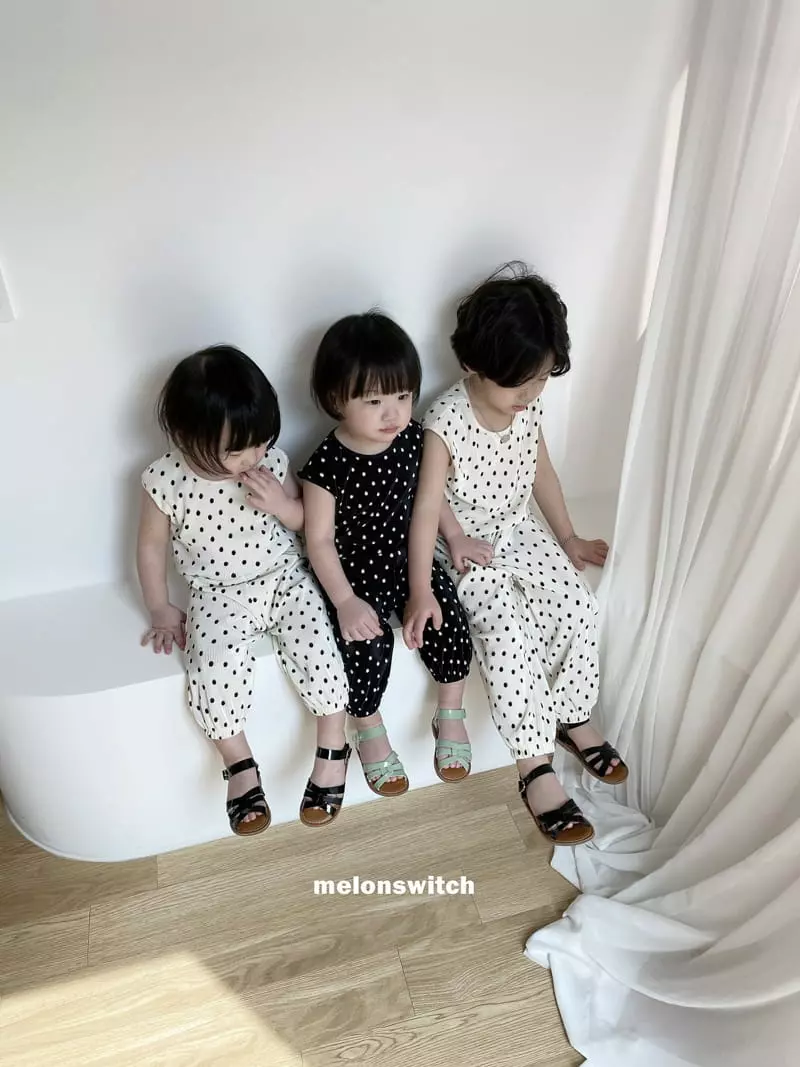 Melon Switch - Korean Children Fashion - #discoveringself - Dot Pleats Top Bottom Set