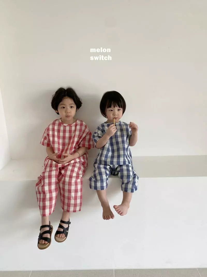 Melon Switch - Korean Children Fashion - #fashionkids - Cream Check Top Bottom Set - 7