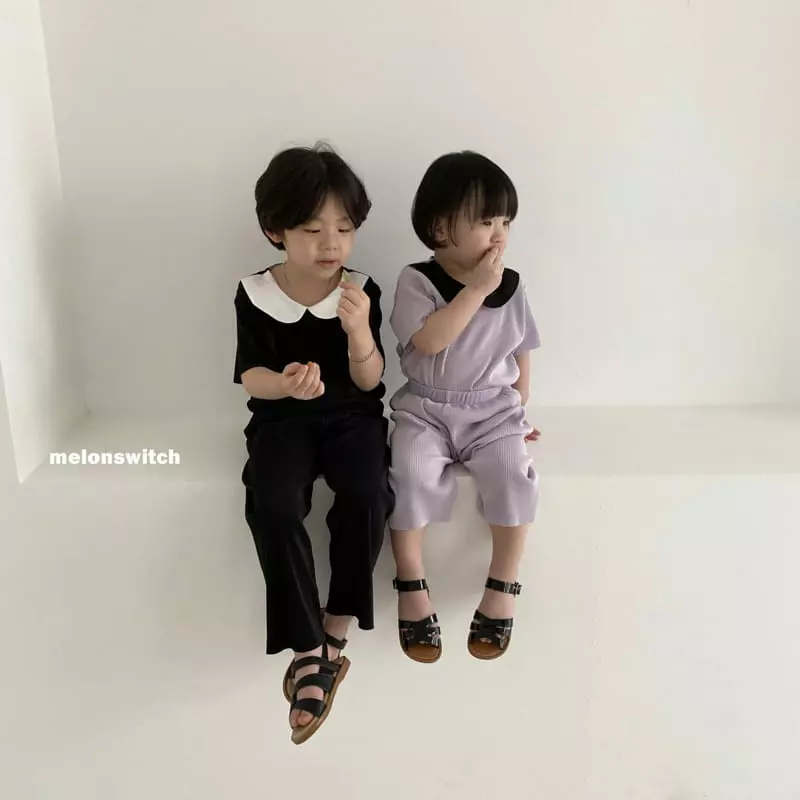 Melon Switch - Korean Children Fashion - #fashionkids - Circle Collar Pleats Top Bottom Set - 3