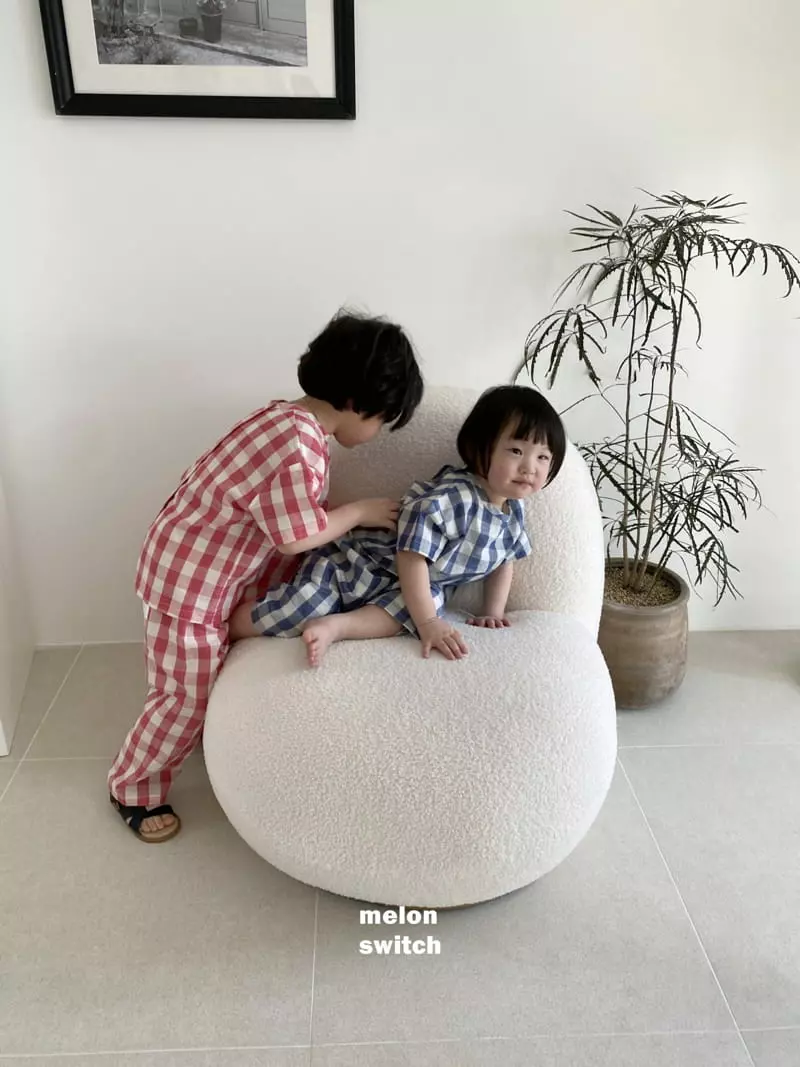 Melon Switch - Korean Children Fashion - #kidsshorts - Cream Check Top Bottom Set - 8