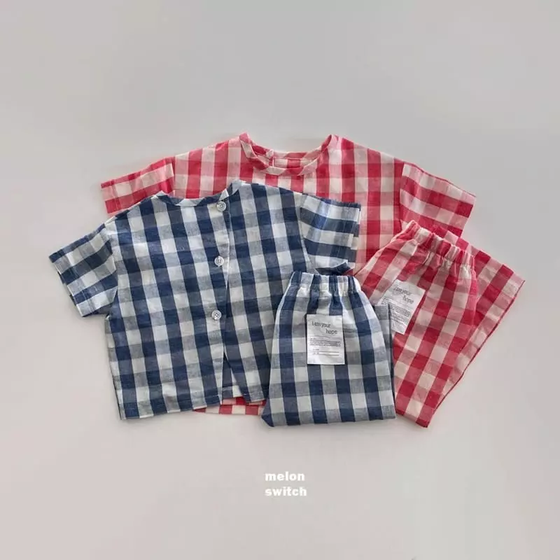 Melon Switch - Korean Children Fashion - #kidzfashiontrend - Cream Check Top Bottom Set - 10