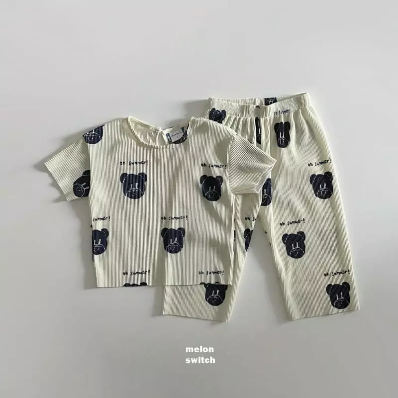 Melon Switch - Korean Children Fashion - #littlefashionista - Bear Bear Pleats Top Bottom Set - 10