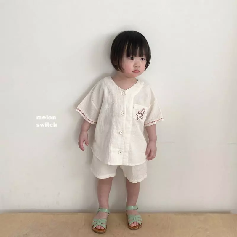 Melon Switch - Korean Children Fashion - #stylishchildhood - V Neck Bear Embroidery Top Bottom Set - 3