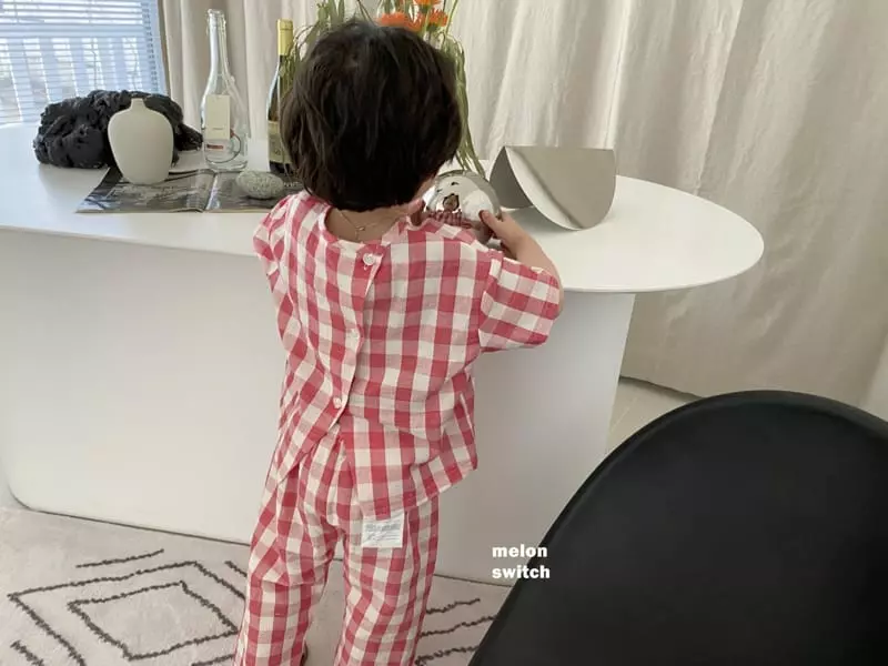 Melon Switch - Korean Children Fashion - #stylishchildhood - Cream Check Top Bottom Set - 2