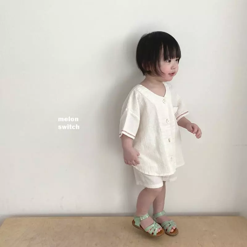 Melon Switch - Korean Children Fashion - #todddlerfashion - V Neck Bear Embroidery Top Bottom Set