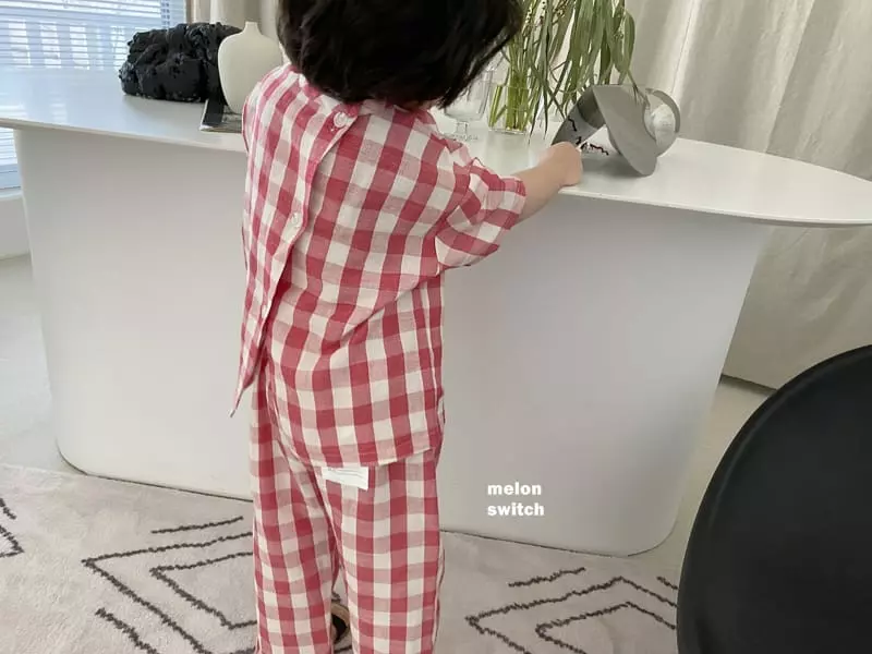 Melon Switch - Korean Children Fashion - #toddlerclothing - Cream Check Top Bottom Set