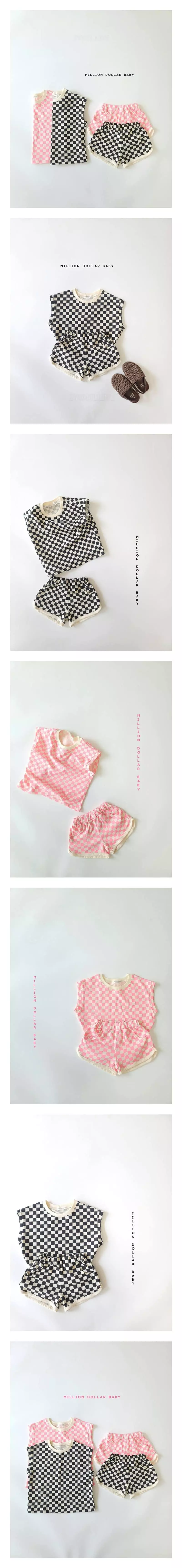 Million Dollar Baby - Korean Children Fashion - #kidsshorts - Chess Piping Top Bottom Set