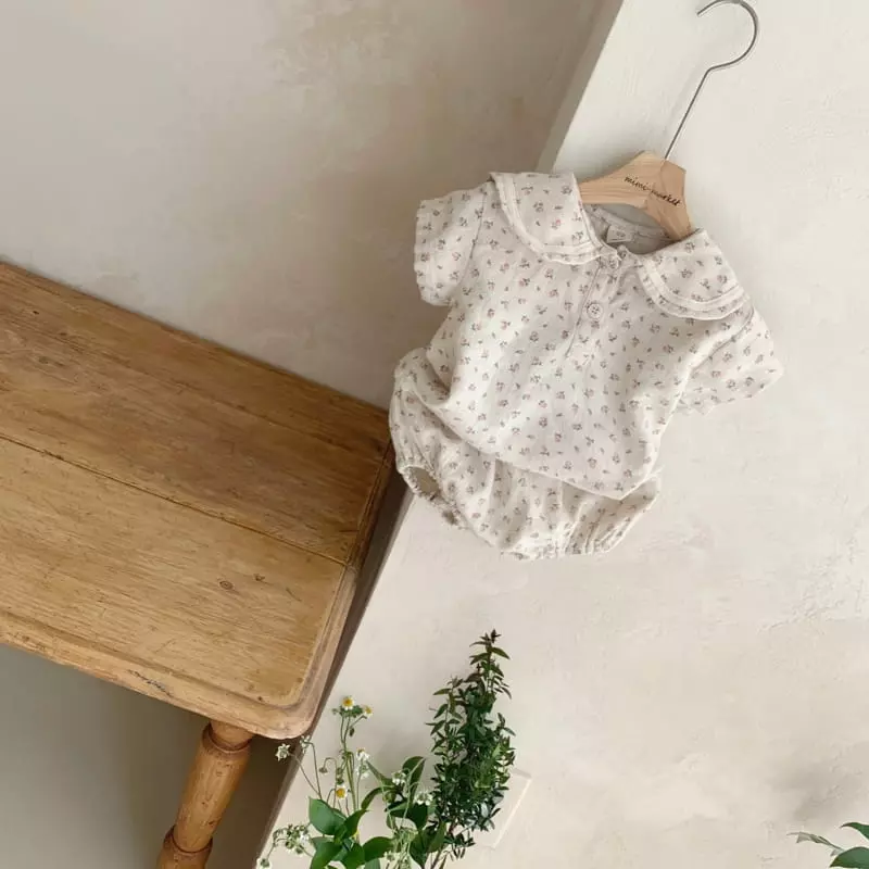 Mimi Market - Korean Baby Fashion - #babyoutfit - Flower Top Bottom Set - 5