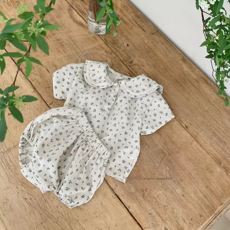 Mimi Market - Korean Baby Fashion - #babyoutfit - Flower Top Bottom Set - 6