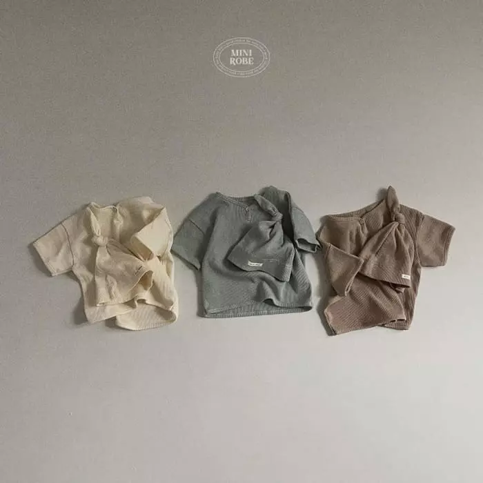 Mini Robe - Korean Baby Fashion - #babyboutique - Bebe Waffle Piping Tee with Hat - 7