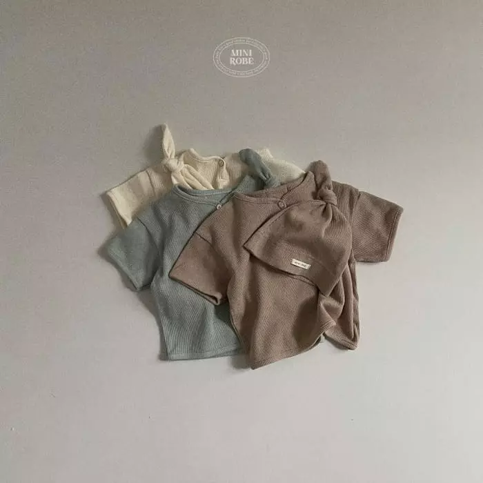 Mini Robe - Korean Baby Fashion - #babyclothing - Bebe Waffle Piping Tee with Hat - 10